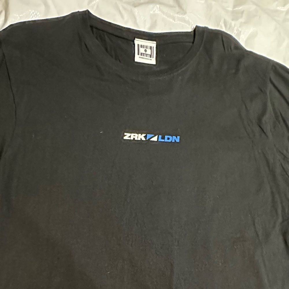 ZRK LDN T-shirt black with blue and white logo both sides Short Sleeve Size XL